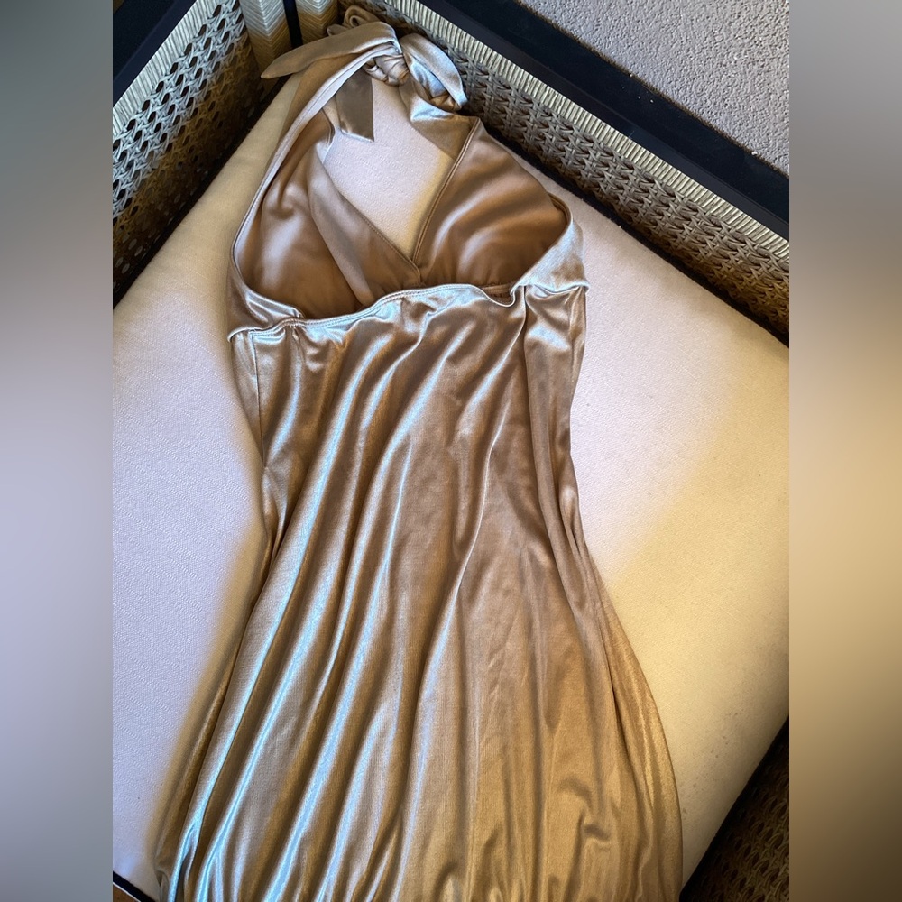 Vintage Gold Halter Mini Dress Y2K - Picture 5 of 8